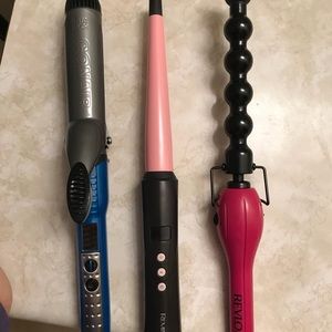 A curling iron and 2 wands